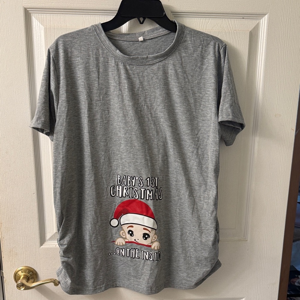 Gray Maternity Baby's 1st Christmas T-Shirt